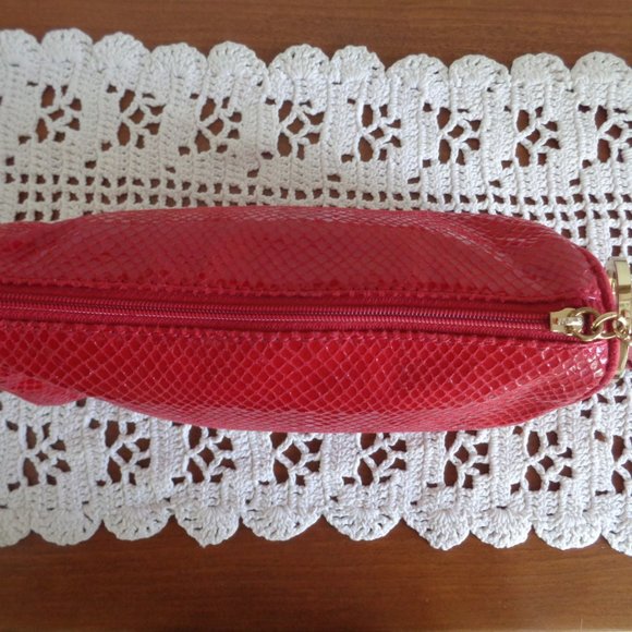 Michael Kors Clutch Evening Bag Cosmetic Case Make Up Pouch Red Snakeskin Look - Picture 8 of 12